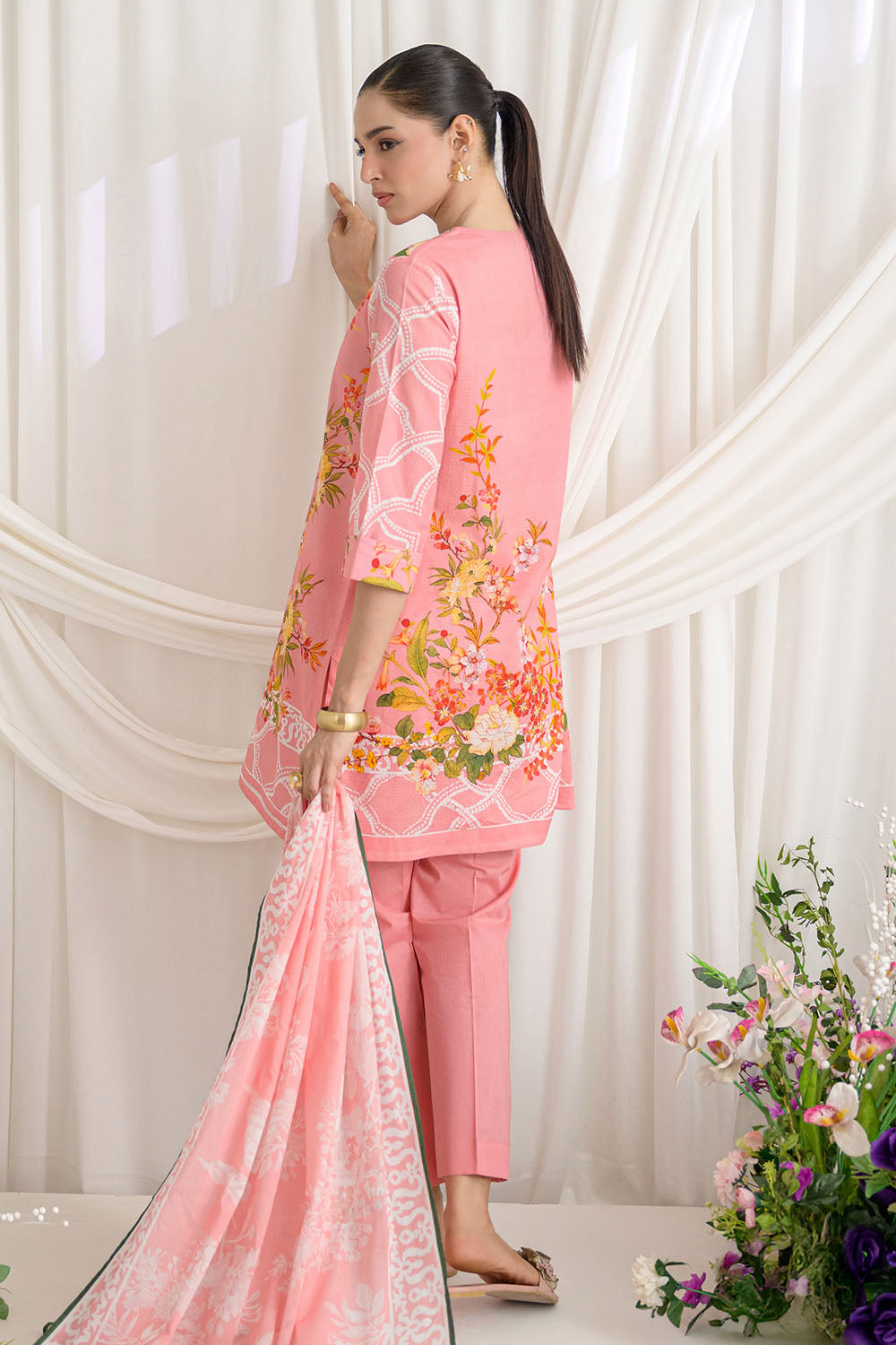 3 Piece Printed Dobby Suit with Printed Lawn Dupatta and Dyed Trouser DB-6200