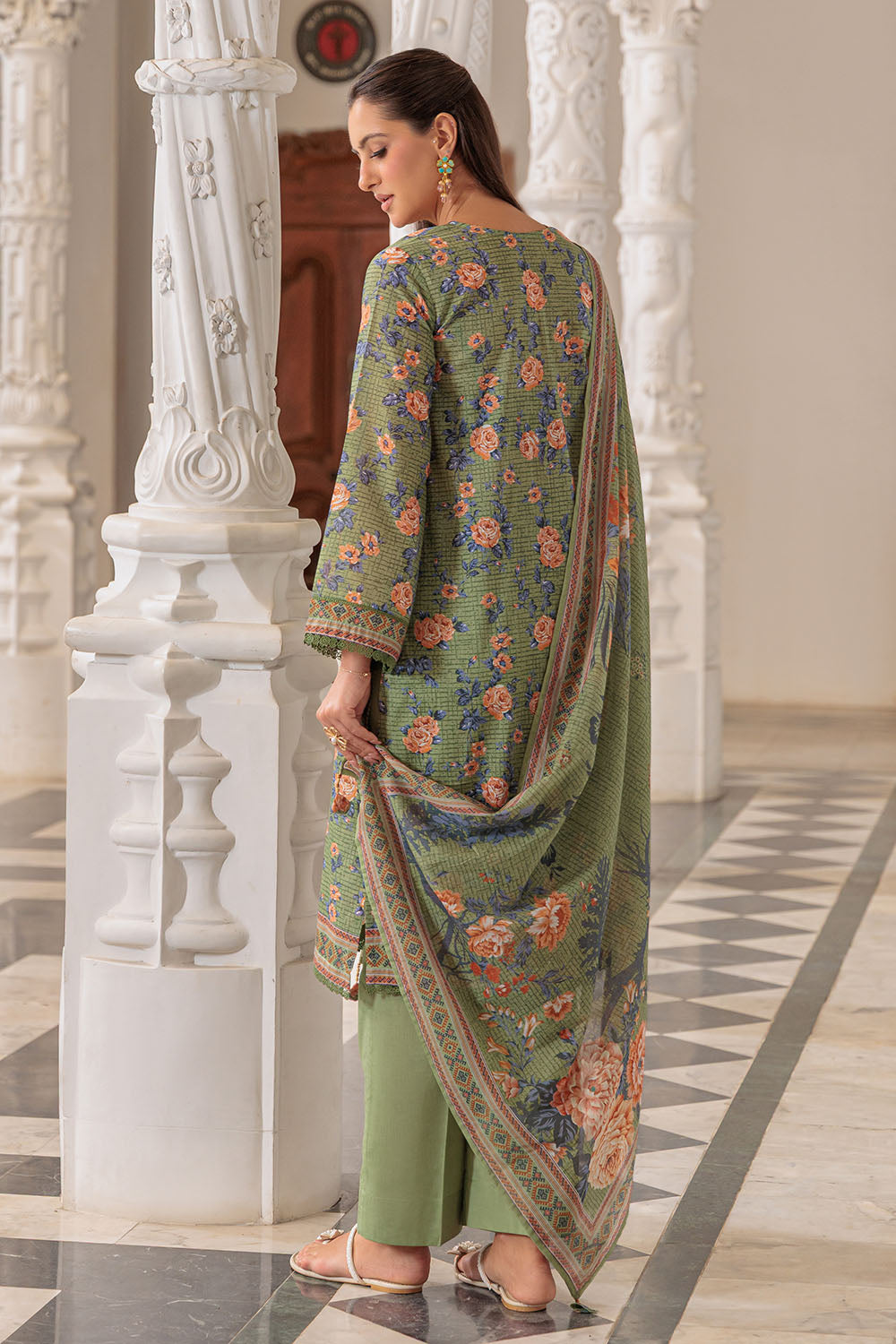 3 Piece Printed Lawn Suit and Dyed Trouser CL-62136 B