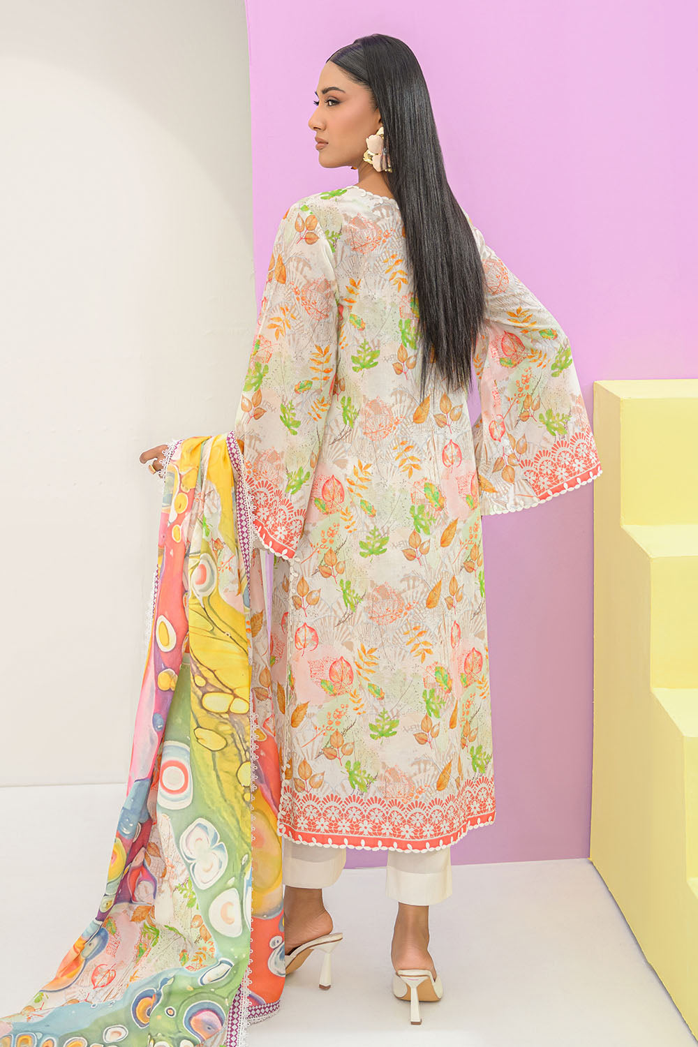 3 Piece Printed Lawn Suit and Dyed Trouser CL-62293 B