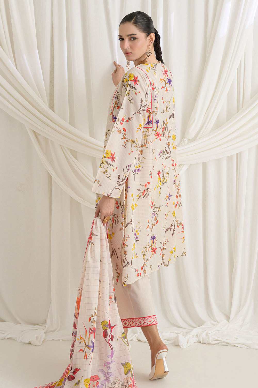 3 Piece Printed Mehsuri Stripe Lawn Suit with Printed Mehsuri Stripe Lawn Dupatta and Dyed Trouser GS-62004