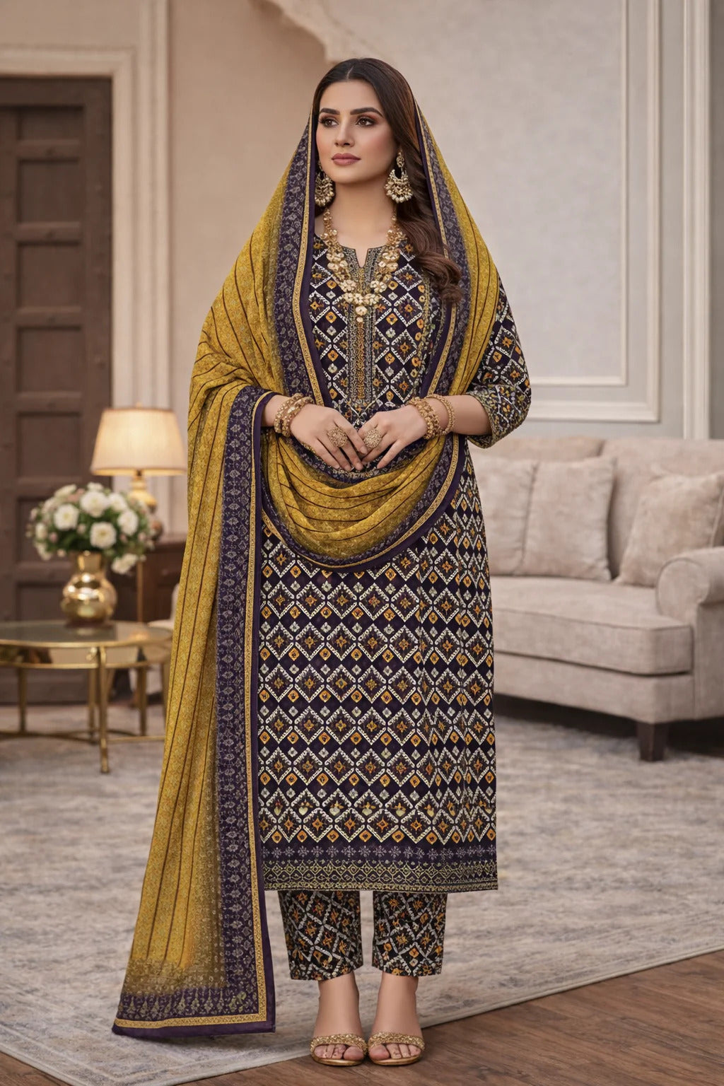 Swiss Lawn Unstitched 3 Piece Suit - A1813