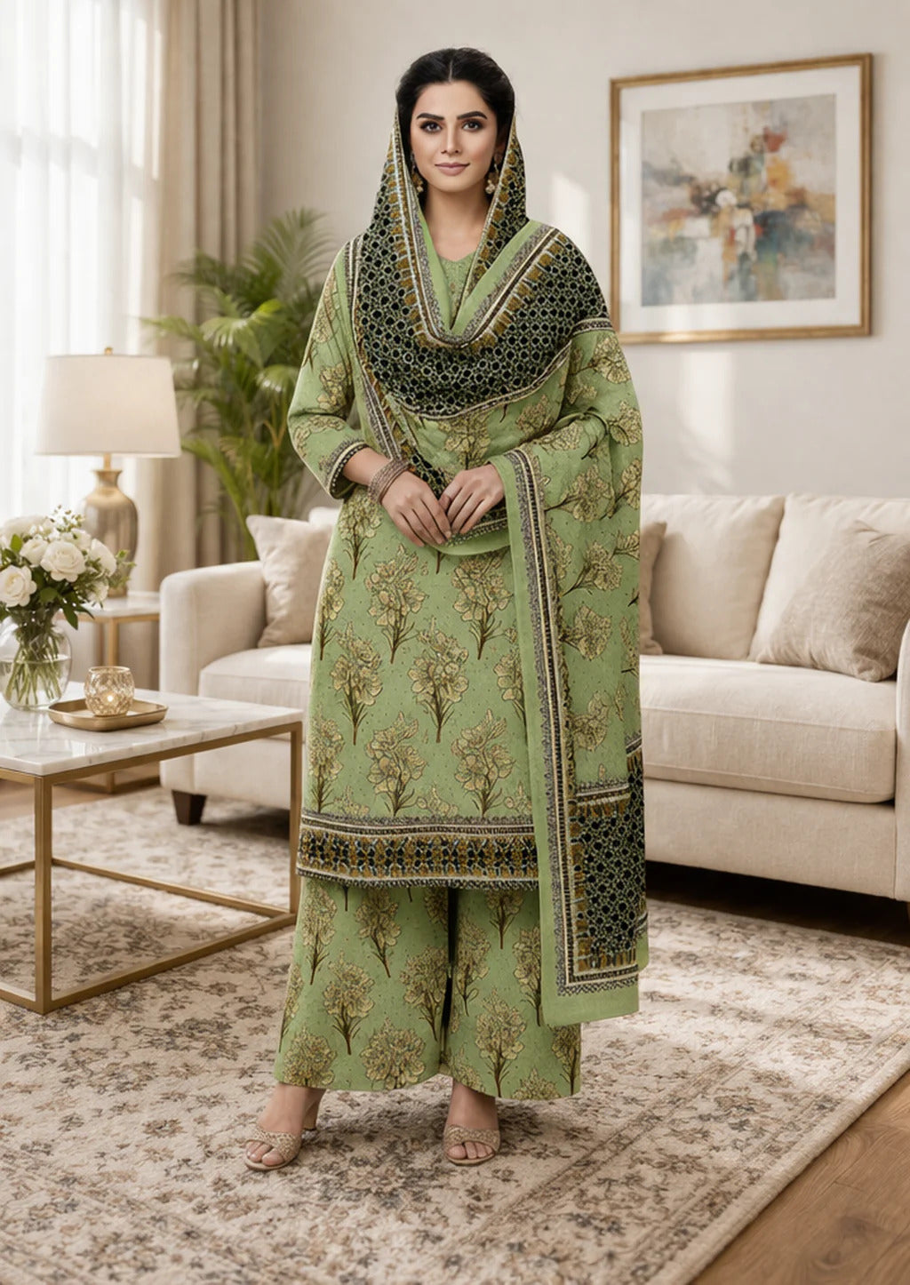 Swiss Lawn Unstitched 3 Piece Suit - A1796