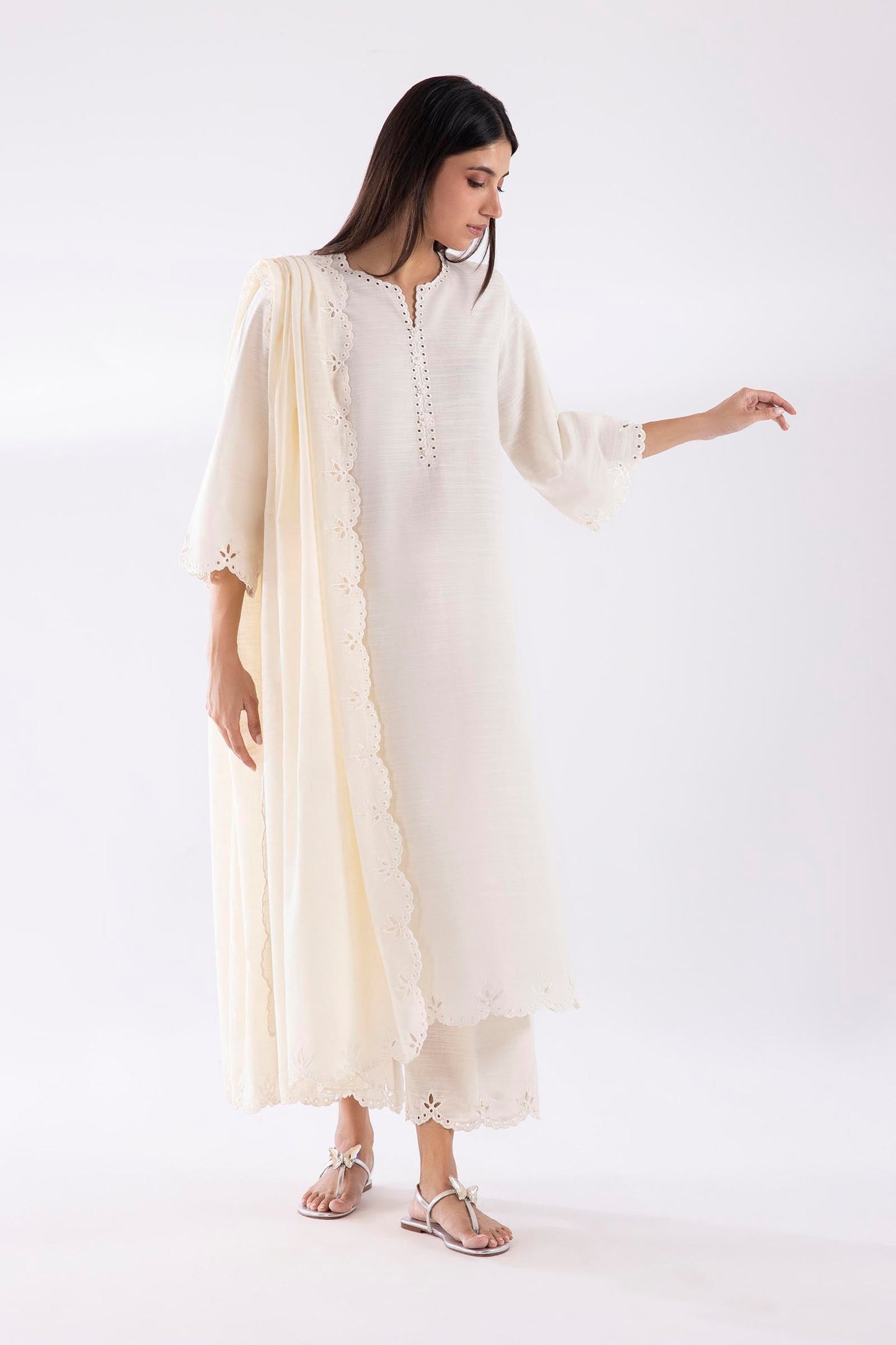 Stitched Embroidered Khaddar Shirt + Culotte