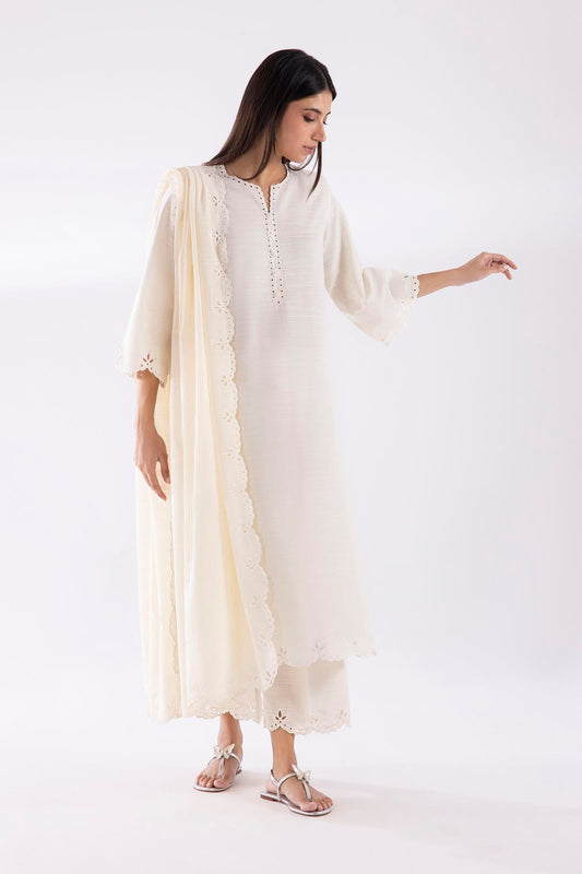 Stitched Embroidered Khaddar Shirt + Culotte