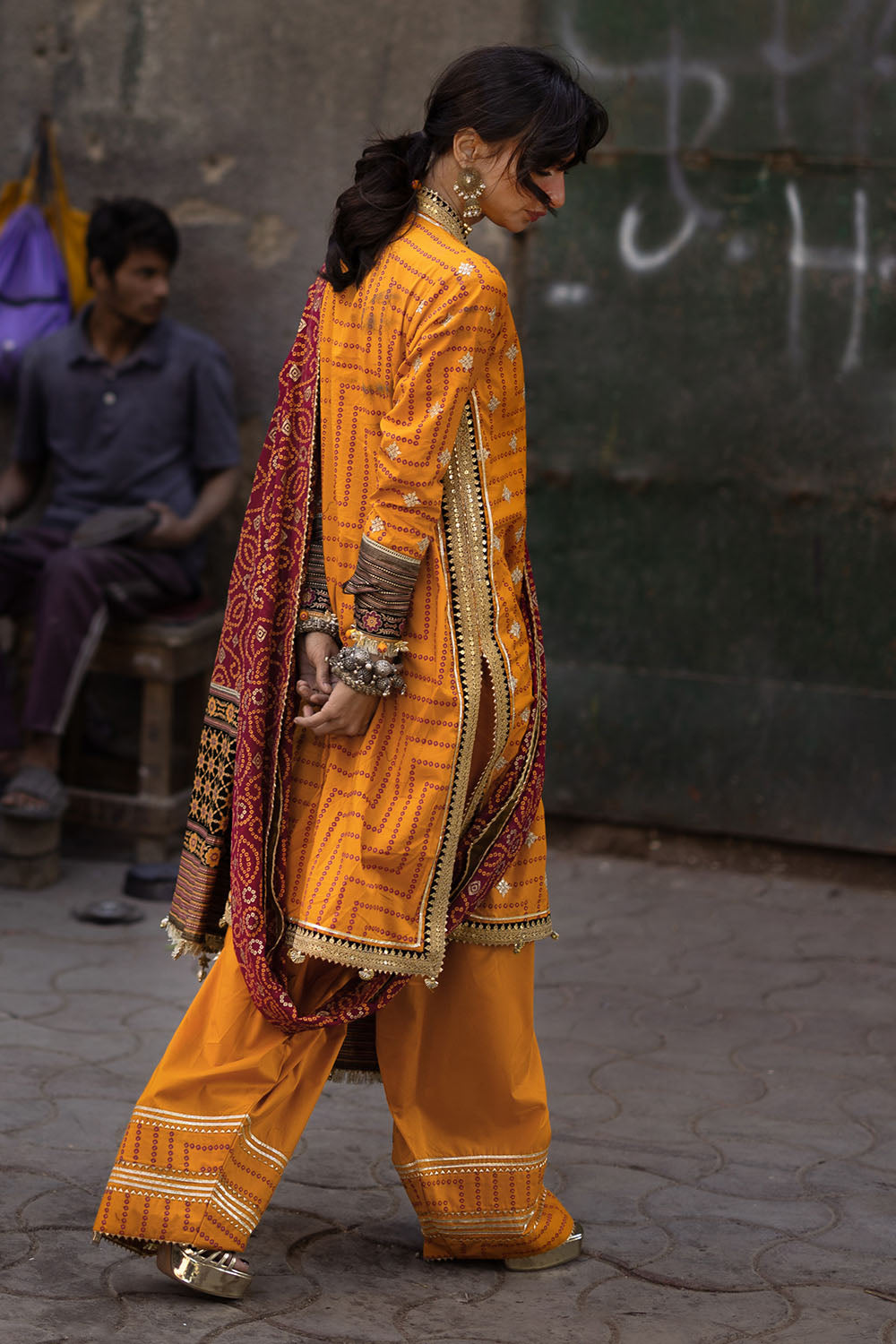 3 Piece Embroidered Gold and Lacquer Printed Lawn Suit with Gold and Lacquer Printed Chiffon Dupatta and Dyed Trouser BM-62029
