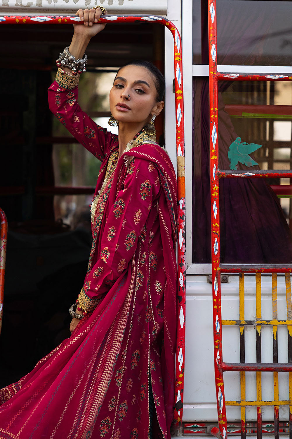 3 Piece Gold and Lacquer Printed Lawn Suit with Gold and Lacquer Printed Chiffon Dupatta and Gold and Lacquer Printed Trouser BM-62031