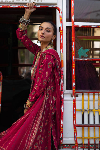3 Piece Gold and Lacquer Printed Lawn Suit with Gold and Lacquer Printed Chiffon Dupatta and Gold and Lacquer Printed Trouser BM-62031