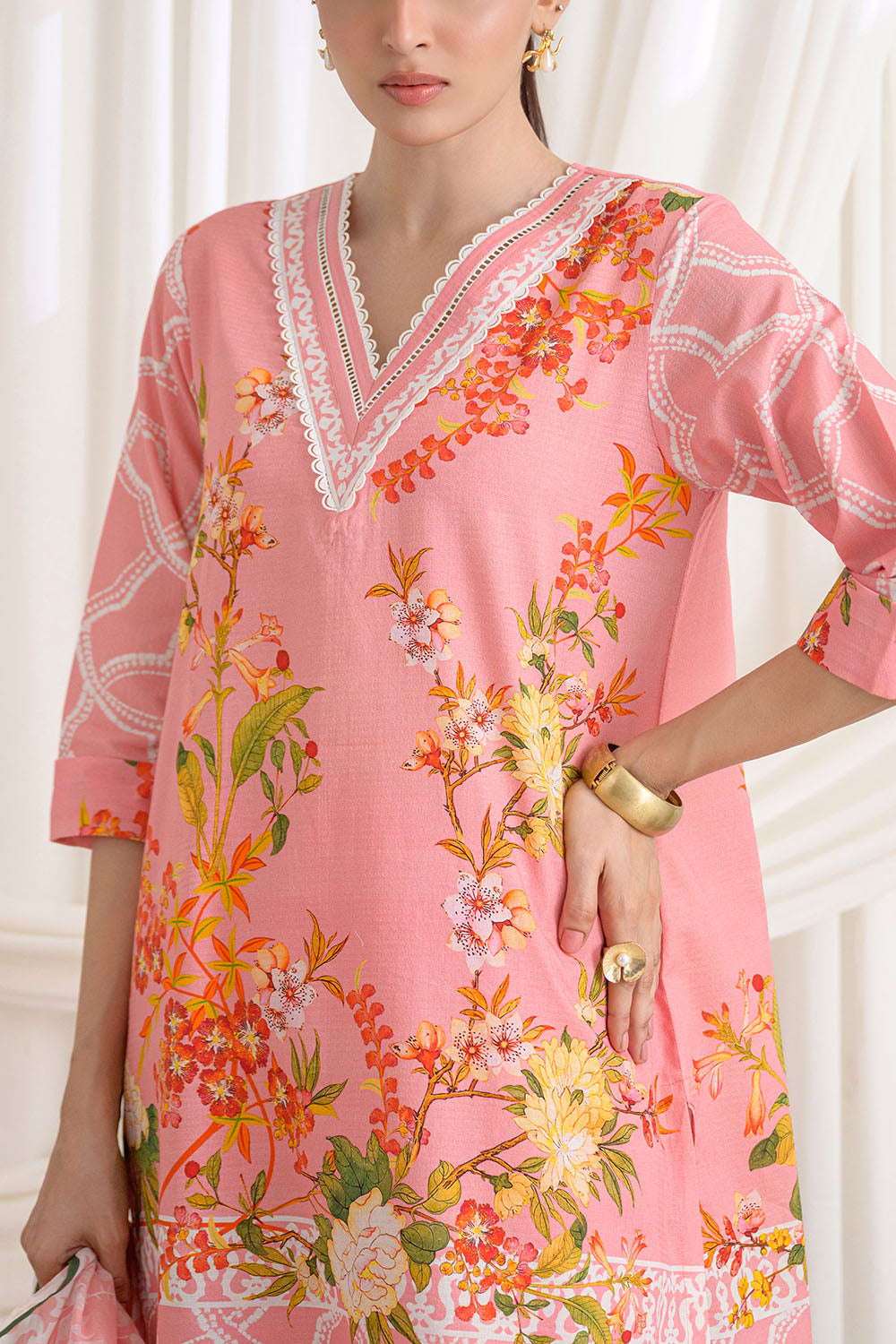3 Piece Printed Dobby Suit with Printed Lawn Dupatta and Dyed Trouser DB-6200