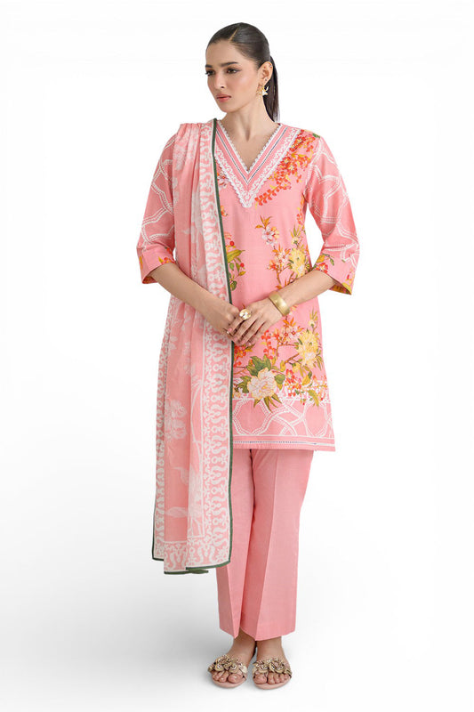 3 Piece Printed Dobby Suit with Printed Lawn Dupatta and Dyed Trouser DB-6200