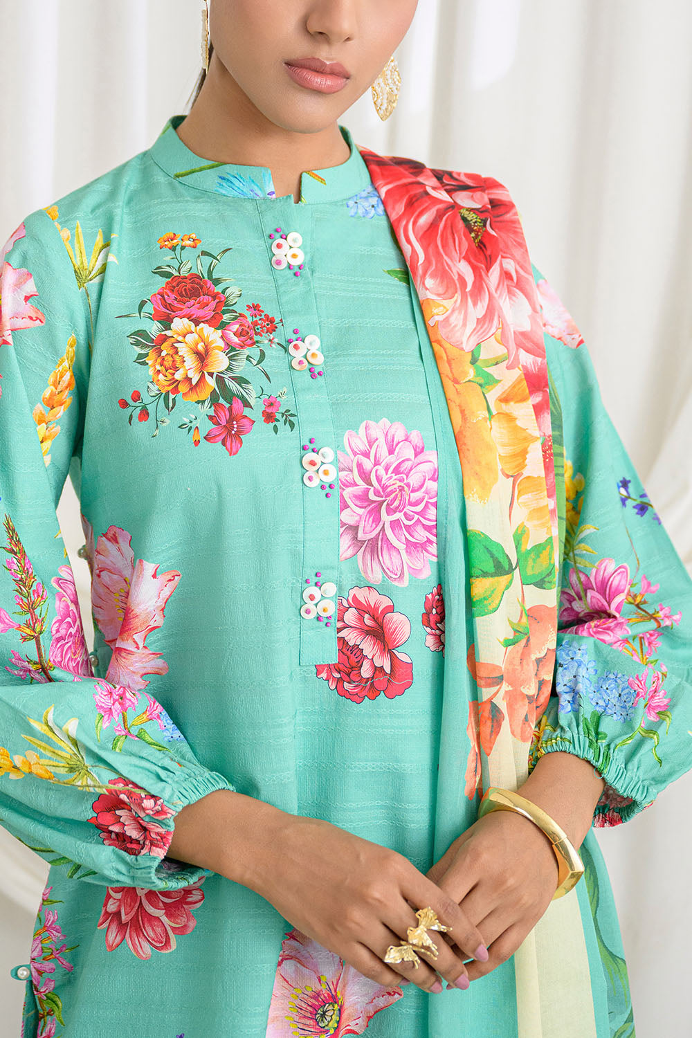 3 Piece Printed Dobby Suit with Printed Lawn Dupatta and Dyed Trouser DB-62005
