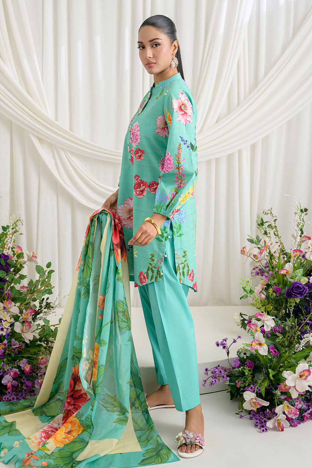 3 Piece Printed Dobby Suit with Printed Lawn Dupatta and Dyed Trouser DB-62005
