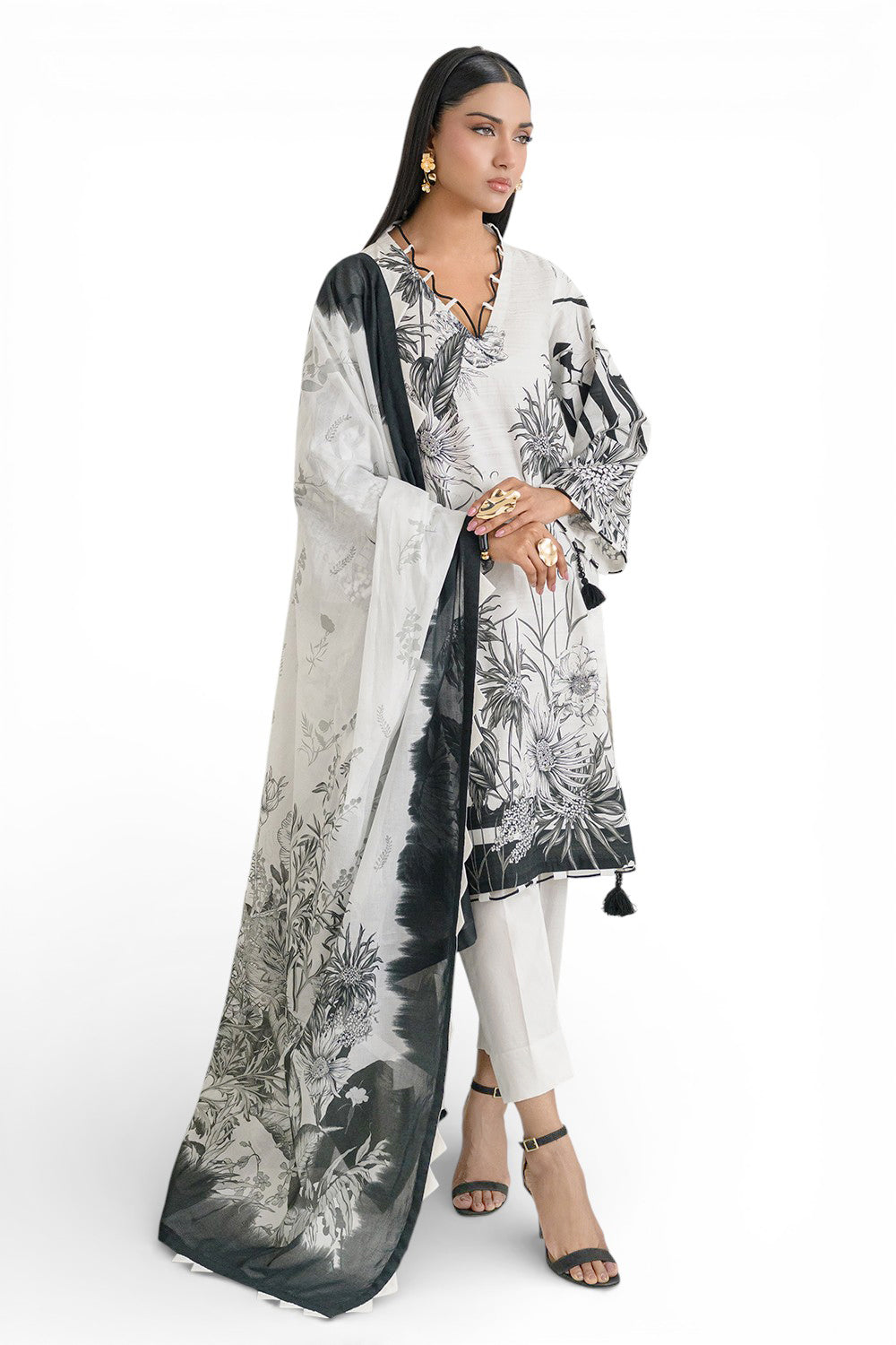 3 Piece Printed Dobby Suit with Printed Lawn Dupatta and Dyed Trouser DB-6200