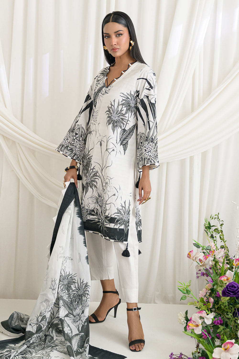 3 Piece Printed Dobby Suit with Printed Lawn Dupatta and Dyed Trouser DB-6200