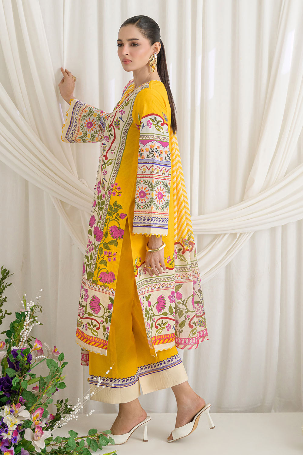 3 Piece Printed Dobby Suit with Printed Lawn Dupatta and Dyed Trouser DB-62002