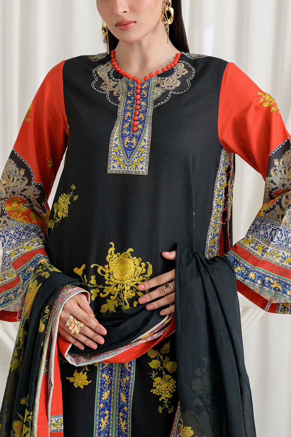 3 Piece Printed Dobby Suit with Printed Lawn Dupatta and Dyed Trouser DB-62003