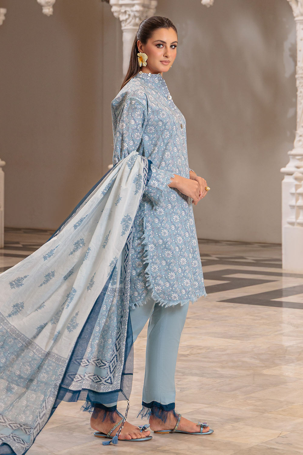 3 Piece Printed Lawn Suit and Dyed Trouser CL-62085 A