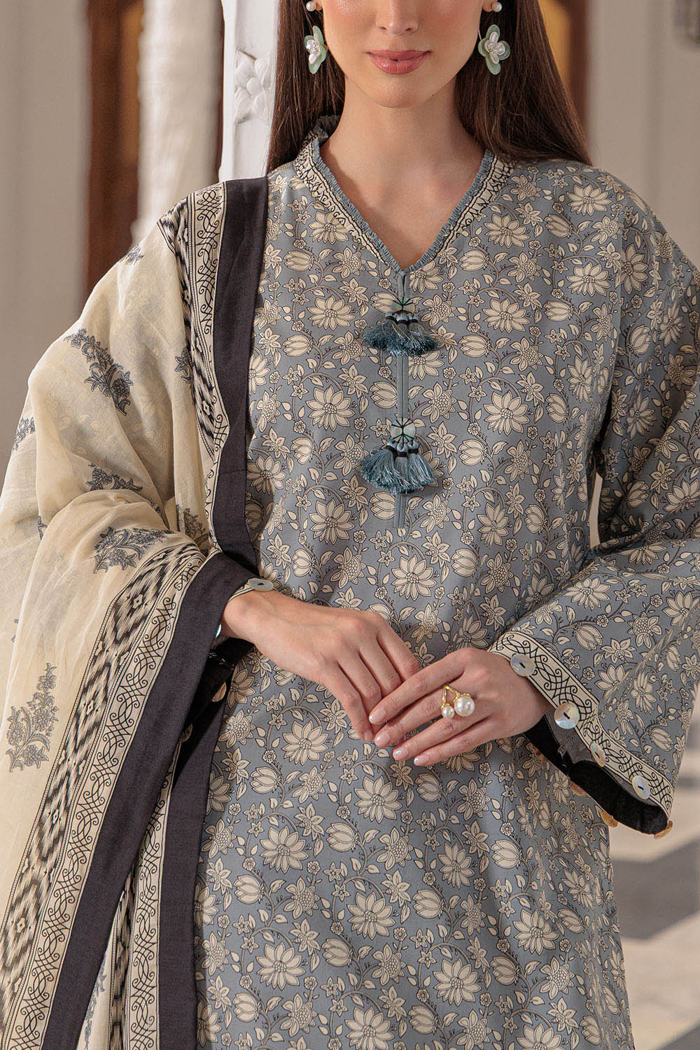 3 Piece Printed Lawn Suit and Dyed Trouser CL-62085 B