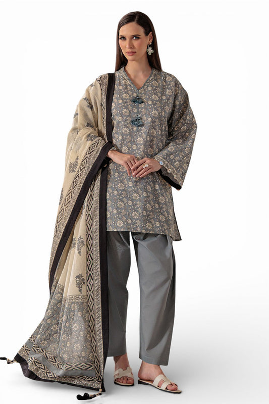 3 Piece Printed Lawn Suit and Dyed Trouser CL-62085 B