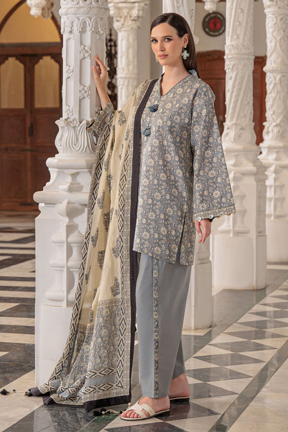 3 Piece Printed Lawn Suit and Dyed Trouser CL-62085 B