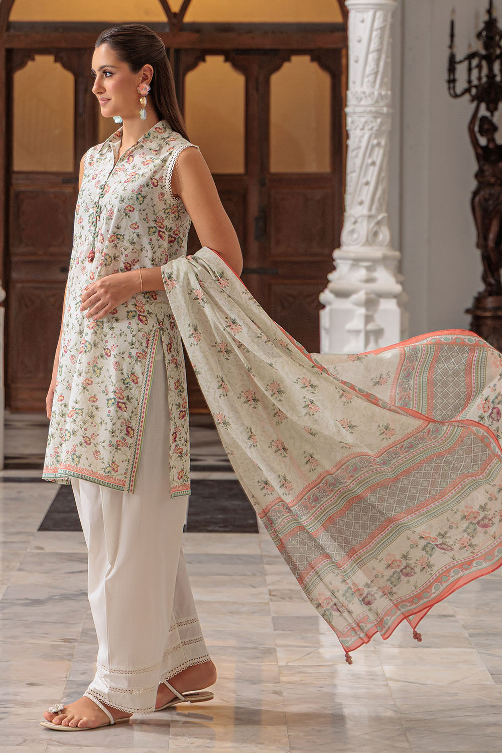 3 Piece Printed Lawn Suit and Dyed Trouser CL-62119 A