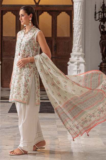 3 Piece Printed Lawn Suit and Dyed Trouser CL-62119 A