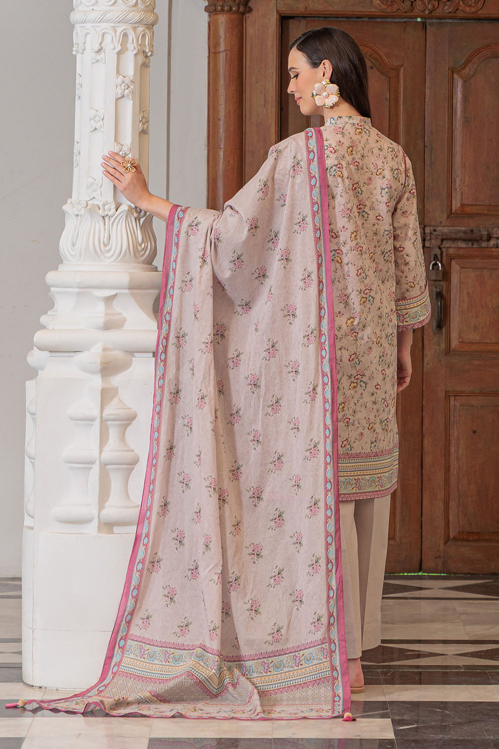 3 Piece Printed Lawn Suit and Dyed Trouser CL-62119 B