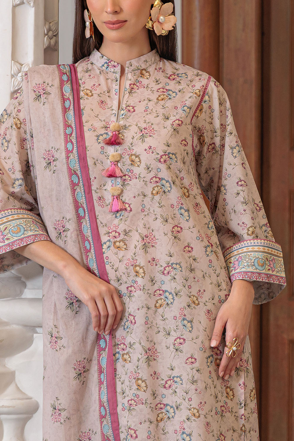 3 Piece Printed Lawn Suit and Dyed Trouser CL-62119 B
