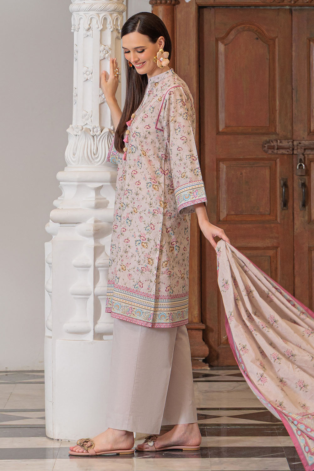 3 Piece Printed Lawn Suit and Dyed Trouser CL-62119 B