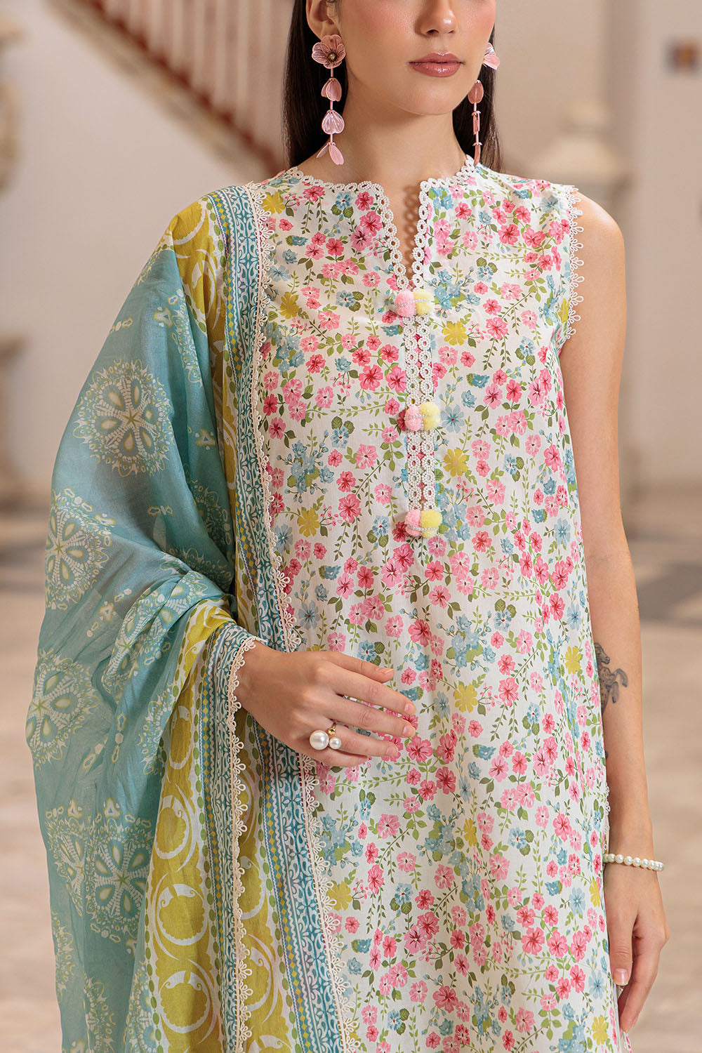 3 Piece Printed Lawn Suit and Dyed Trouser CL-62120 A