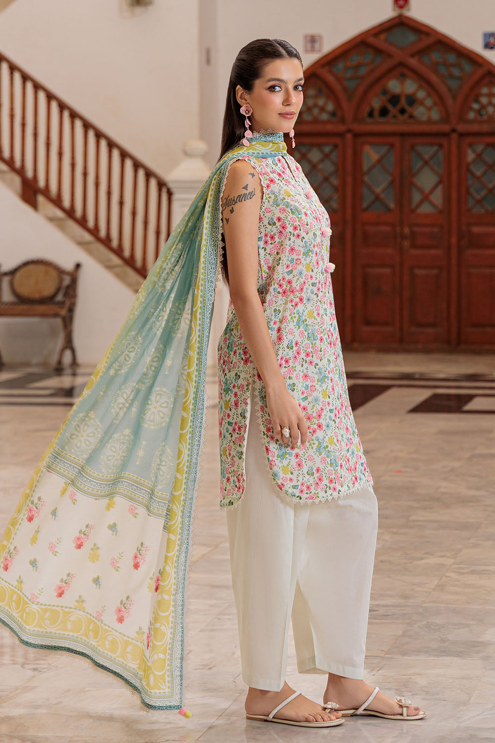 3 Piece Printed Lawn Suit and Dyed Trouser CL-62120 A