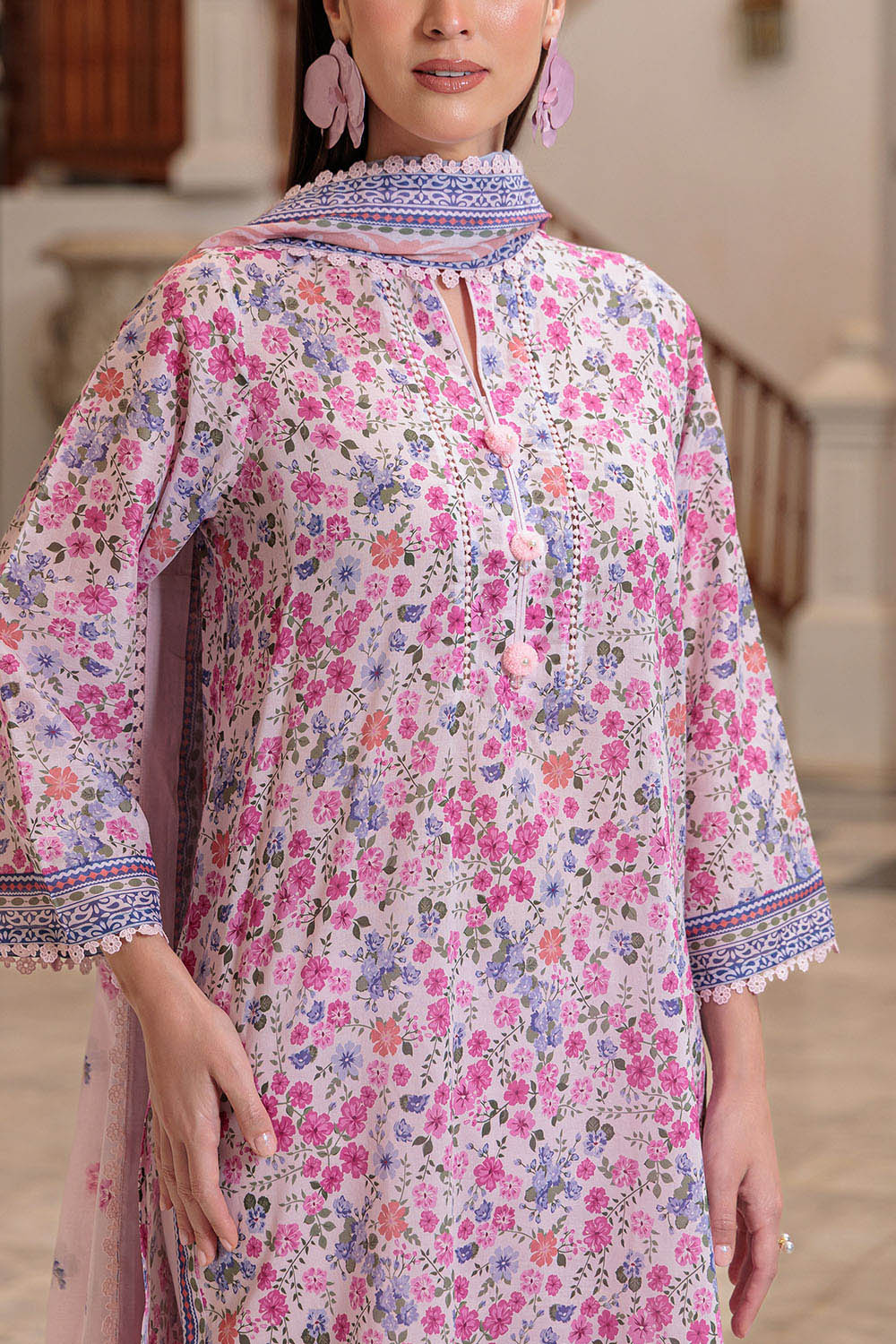 3 Piece Printed Lawn Suit and Dyed Trouser CL-62120 B
