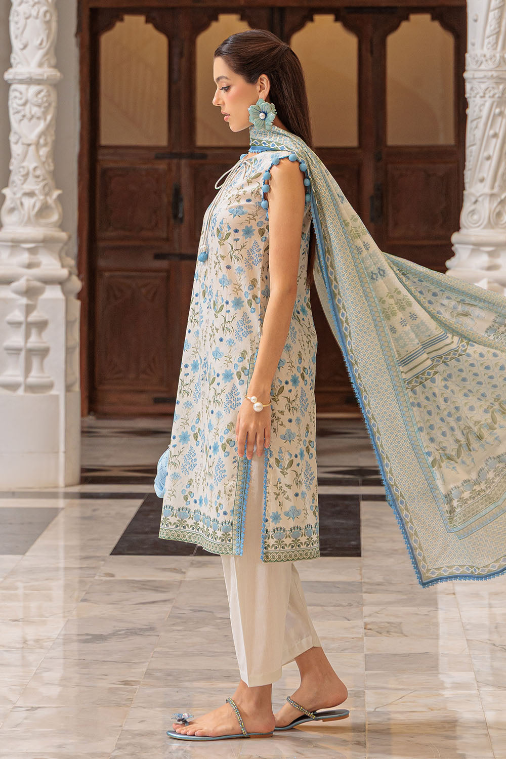3 Piece Printed Lawn Suit and Dyed Trouser CL-62121 A