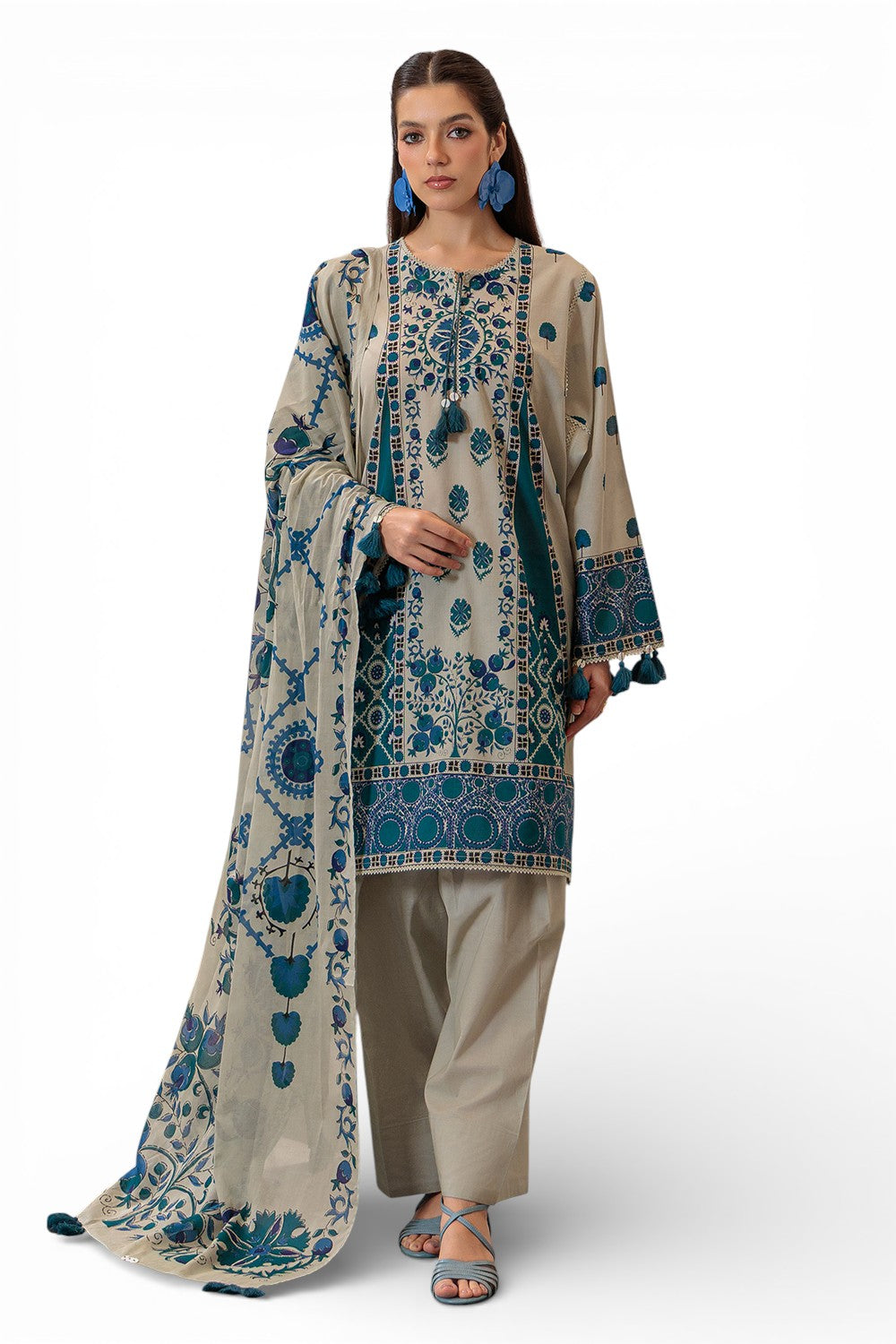 3 Piece Printed Lawn Suit and Dyed Trouser CL-62135 A