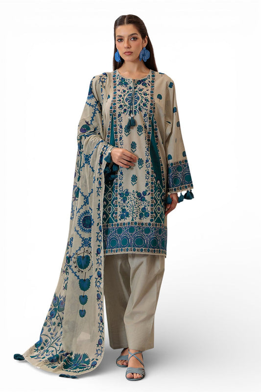 3 Piece Printed Lawn Suit and Dyed Trouser CL-62135 A