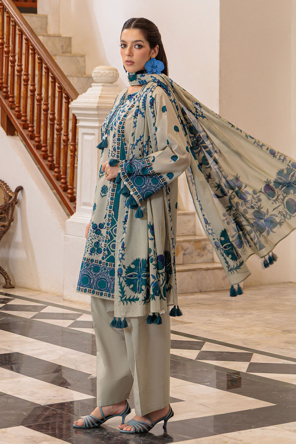 3 Piece Printed Lawn Suit and Dyed Trouser CL-62135 A