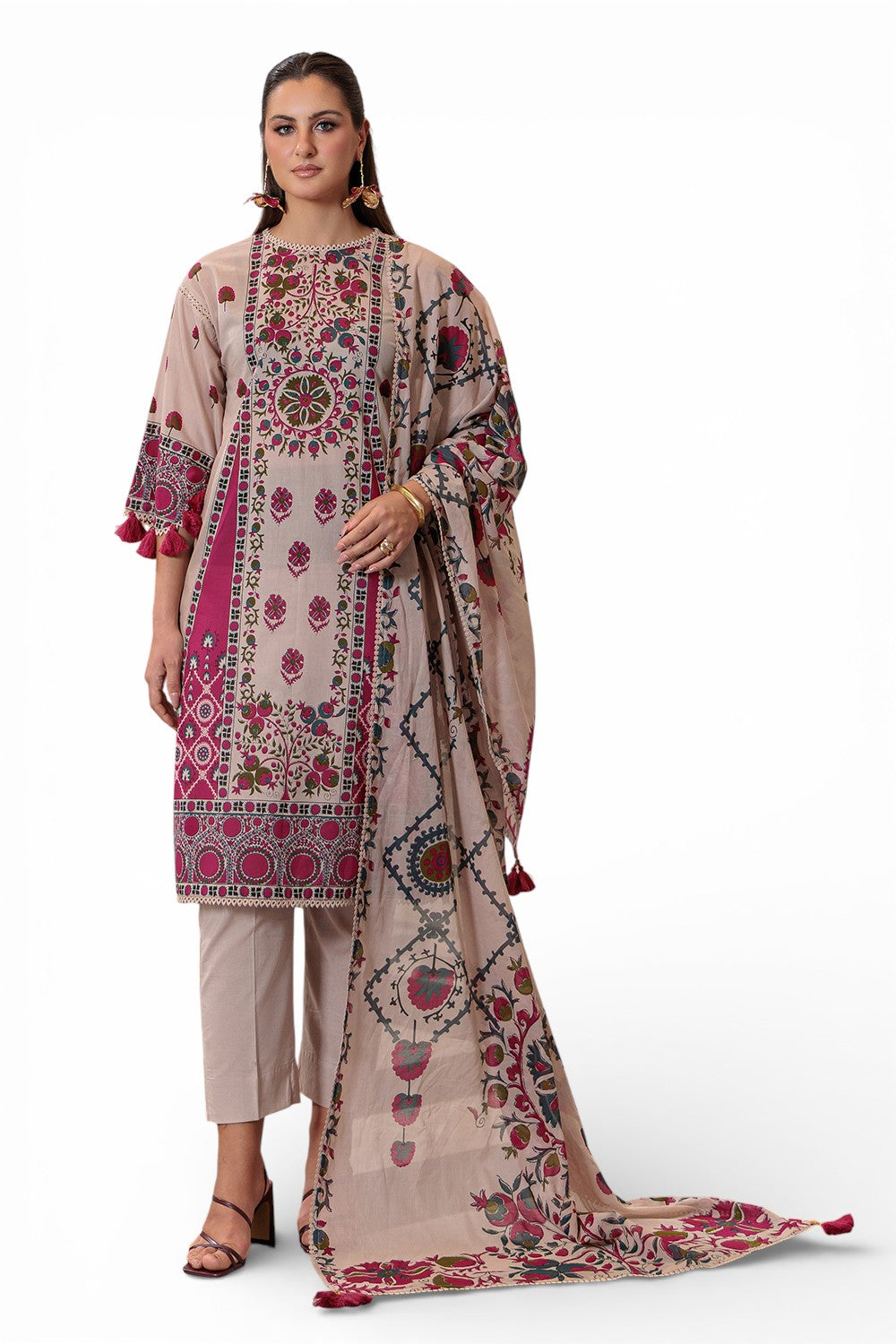 3 Piece Printed Lawn Suit and Dyed Trouser CL-62135 B