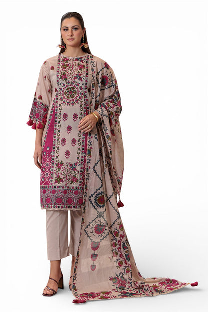3 Piece Printed Lawn Suit and Dyed Trouser CL-62135 B