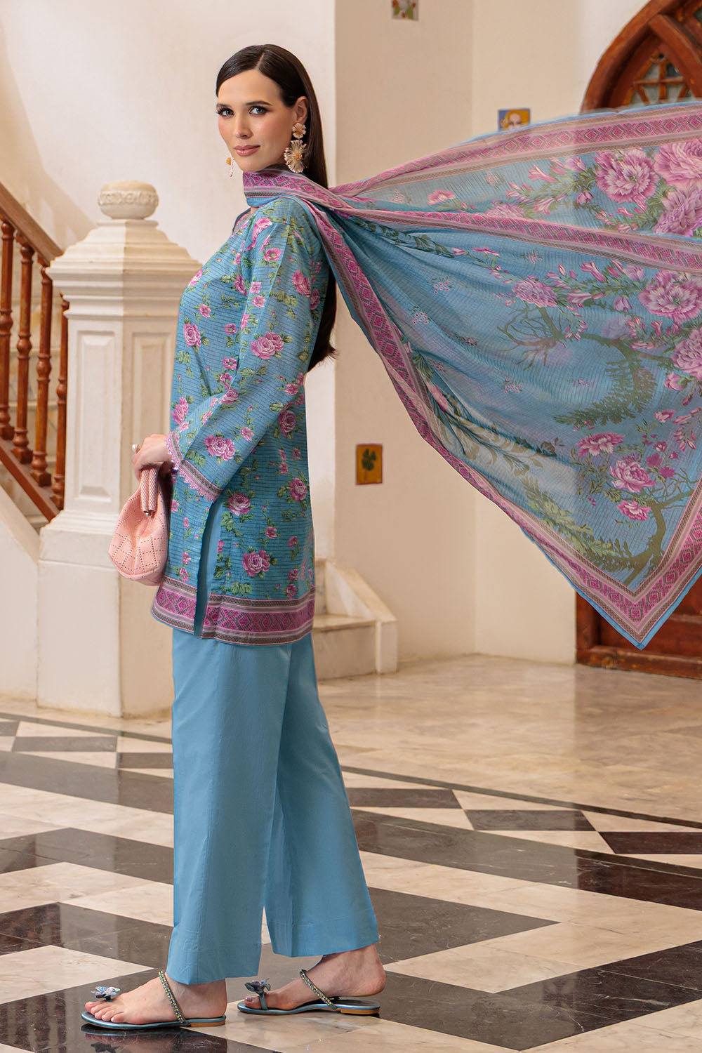 3 Piece Printed Lawn Suit and Dyed Trouser CL-62136 A