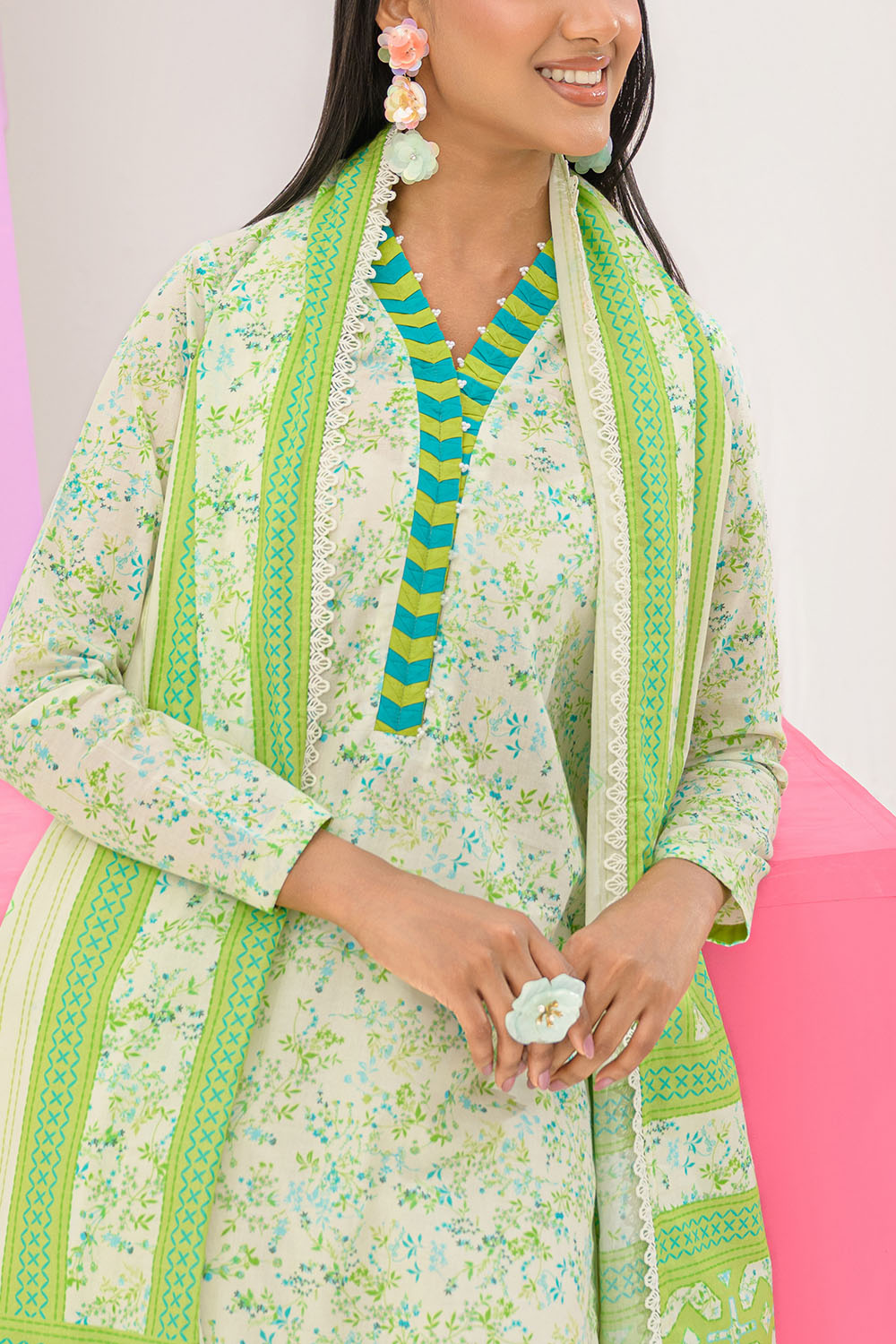 3 Piece Printed Lawn Suit and Dyed Trouser CL-62291 B