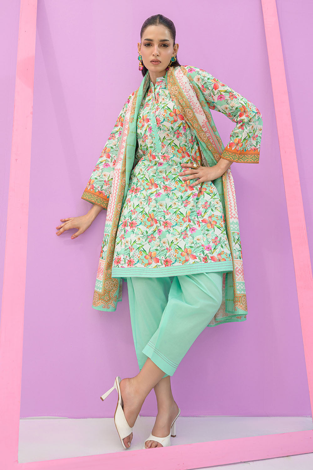 3 Piece Printed Lawn Suit and Dyed Trouser CL-62292 A