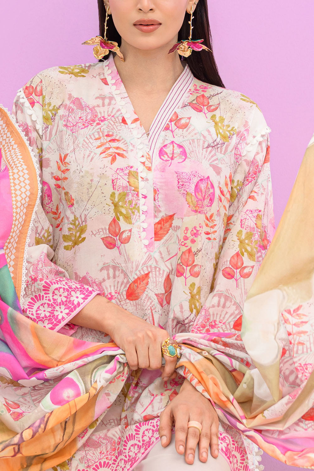 3 Piece Printed Lawn Suit and Dyed Trouser CL-62293 A