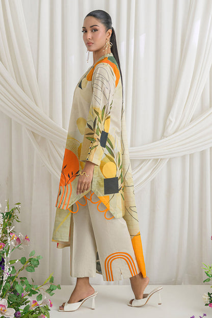 3 Piece Printed Mehsuri Stripe Lawn Suit with Printed Mehsuri Stripe Lawn Dupatta and Dyed Trouser GS-62001