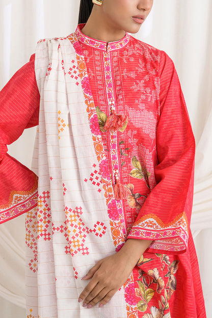 3 Piece Printed Mehsuri Stripe Lawn Suit with Printed Mehsuri Stripe Lawn Dupatta and Dyed Trouser GS-62002