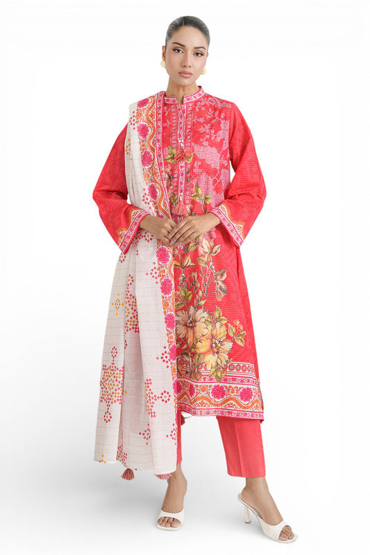 3 Piece Printed Mehsuri Stripe Lawn Suit with Printed Mehsuri Stripe Lawn Dupatta and Dyed Trouser GS-62002