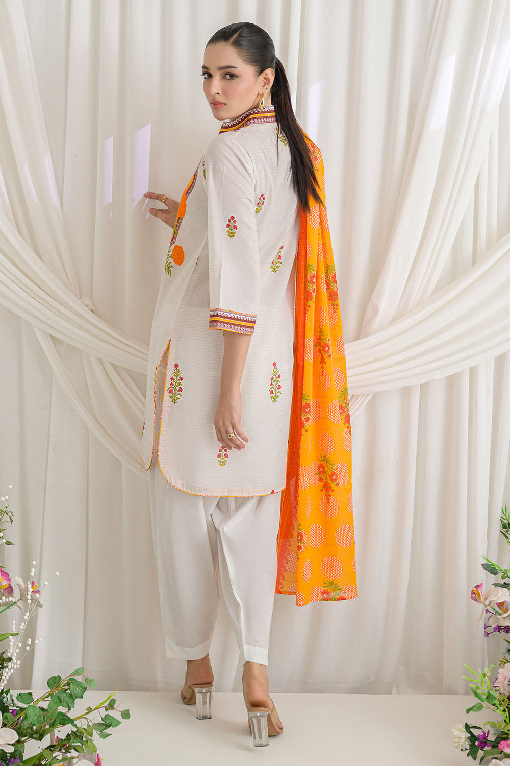 3 Piece Printed Mehsuri Stripe Lawn Suit with Printed Mehsuri Stripe Lawn Dupatta and Dyed Trouser GS-62003