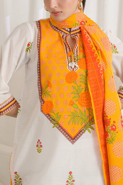 3 Piece Printed Mehsuri Stripe Lawn Suit with Printed Mehsuri Stripe Lawn Dupatta and Dyed Trouser GS-62003