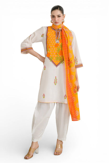 3 Piece Printed Mehsuri Stripe Lawn Suit with Printed Mehsuri Stripe Lawn Dupatta and Dyed Trouser GS-62003