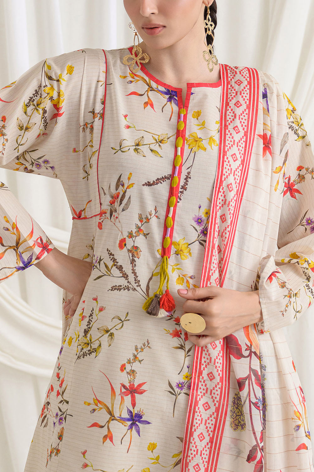 3 Piece Printed Mehsuri Stripe Lawn Suit with Printed Mehsuri Stripe Lawn Dupatta and Dyed Trouser GS-62004