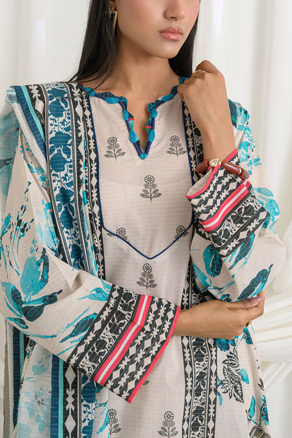 3 Piece Printed Mehsuri Stripe Lawn Suit with Printed Mehsuri Stripe Lawn Dupatta and Dyed Trouser GS-62005