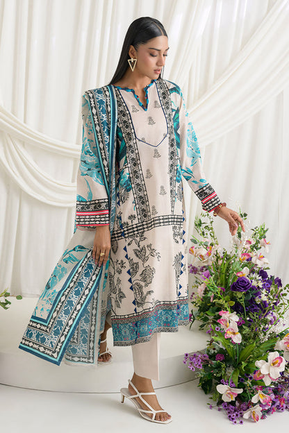 3 Piece Printed Mehsuri Stripe Lawn Suit with Printed Mehsuri Stripe Lawn Dupatta and Dyed Trouser GS-62005